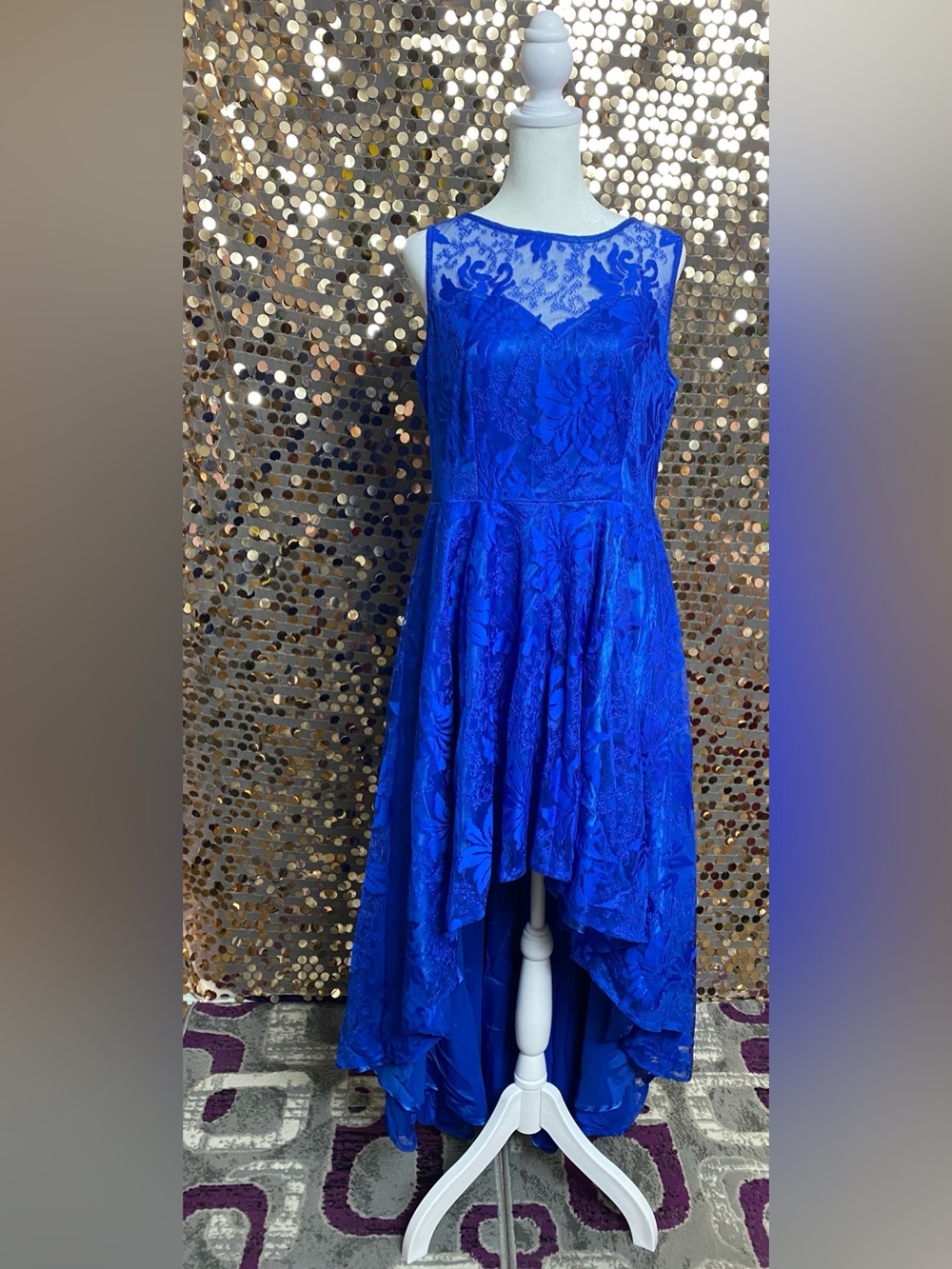 Blue lace high low dress size large #1549